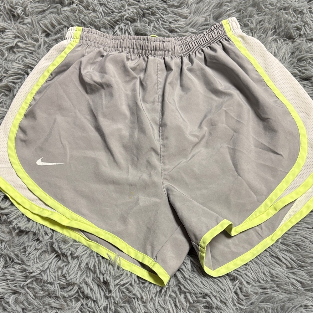 Nike Women's Gray Shorts with Neon Yellow Accents